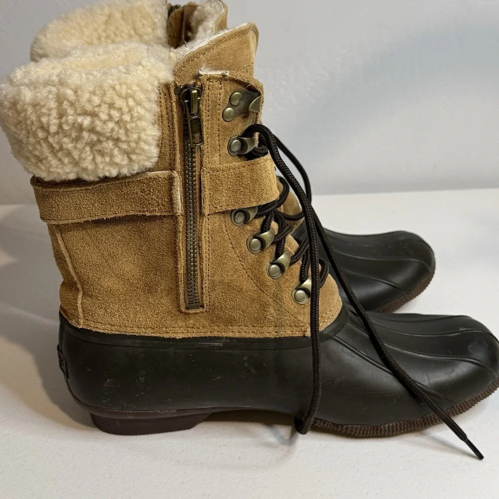 Duck Boots Women's Size 8 J. Crew Sperry Caramel Shearwater With Buckle & Zipper